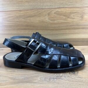 MAURI Genuine Alligator Sandals Mens 11 M Black Square Toe Fisherman Resort